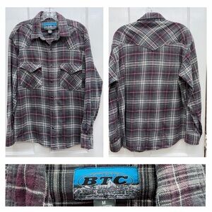 Vintage BTC western pearl snap button down long sleeve flannel shirt mens medium